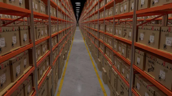 Paketli Noel Baba deposu (3D Görüntü)