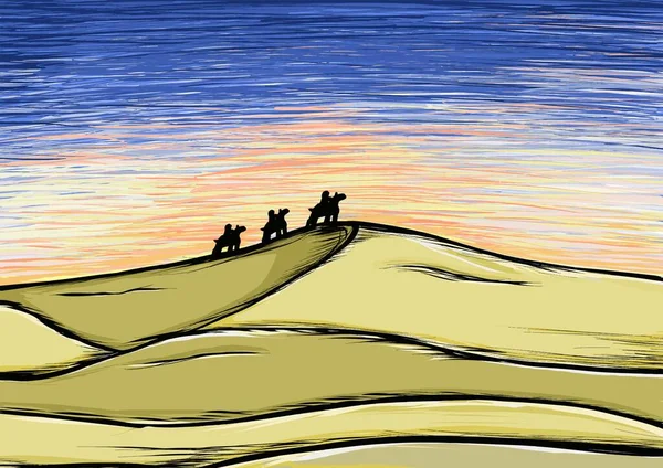 Çizim çizimi - Çöldeki Karavan (vektör))