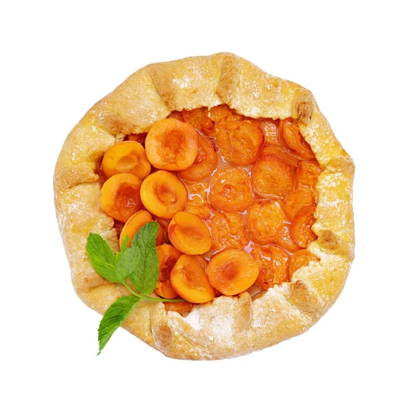 Delicious Homemade French Galette Peaches Mint Isolated White Background Top — Foto Stock