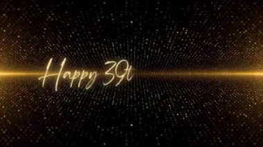 4K Happy Birthday text animation. Animated Happy Birthday with golden text. Black and golden bokeh background. Suitable for Birthday event, party and celebration.