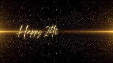 4K Happy Birthday text animation. Animated Happy 24th Birthday with golden text. Black and golden bokeh background. Suitable for Birthday event, party and celebration.