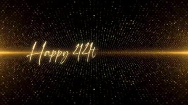4K Happy Birthday text animation. Animated Happy 44th Birthday with golden text. Black and golden bokeh background. Suitable for Birthday event, party and celebration.