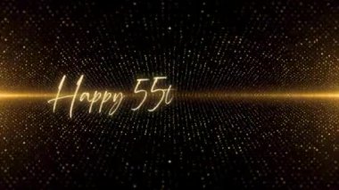 4K Happy Birthday text animation. Animated Happy 55th Birthday with golden text. Black and golden bokeh background. Suitable for Birthday event, party and celebration.
