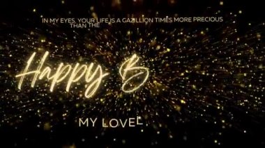 4K Happy Birthday Wishes for Wife with Gold Text Animation. Animated Happy Birthday with Black and Glittering Golden Bokeh Background. Suitable for Birthday event, party and celebration.