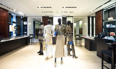 Kyiv, Ukraine, June 18, 2019. Interior of Chanel Boutique - luxury high fashion showroom. Main exposition.