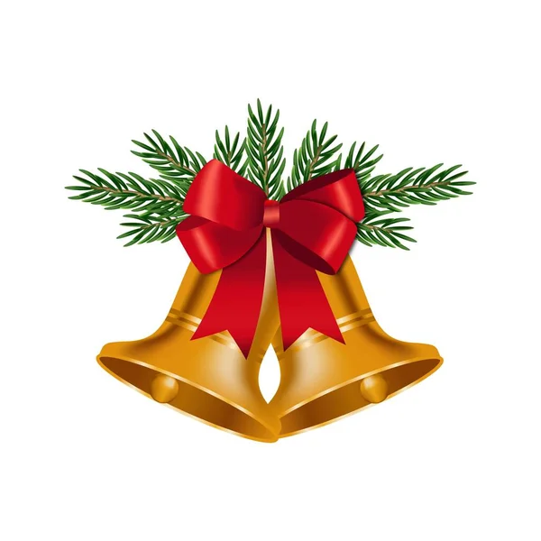 Kırmızı kurdeleli ve ağaç dallı Noel çanı. Vektör İllüstrasyonu. EPS 10