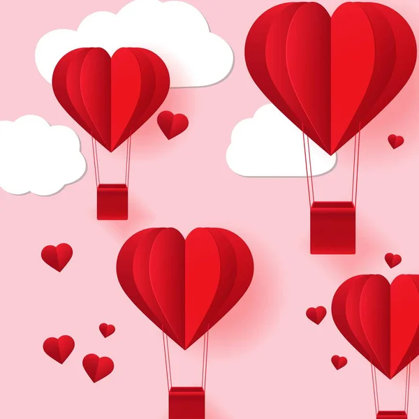 Hot air balloons in the sky. Red heart shape. Valentin's Day. Design element for wallpapers, greeting cards, valentine cards. Vector illustration. EPS 10