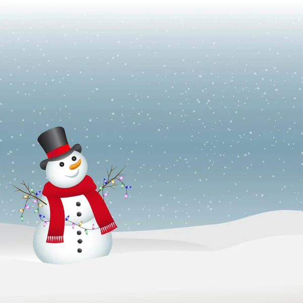 Snowman with hat and scarf. Snowing. Merry Christmas. White background. Vector illustration. EPS 10