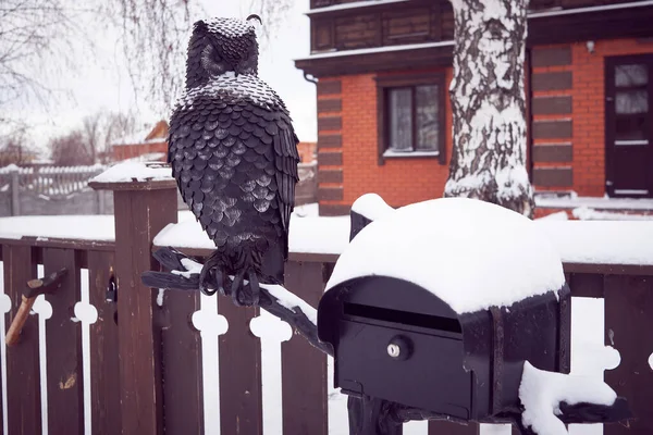 Beautiful Forged Mailbox Statue Owl Close — Photo