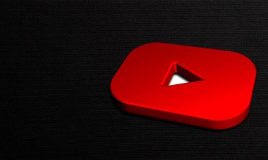 YouTube Logosu 3D Koyu desen arkaplanı çizimi. Üç boyutlu Sosyal Medya Sen Tüp Parlatıcı Simge Kopyalama uzayı ile asfalt zemininde yatıyor. 3B Hazırlama İşareti Moda Biçimi