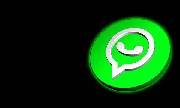 Whatsapp Przycisk Rendering Design Czarnym Tle Trójwymiarowy Jest Logo Aplikacji — Zdjęcie stockowe