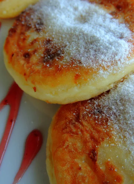 Sweet Cheese Pancakes Sugar Powdered Detailed — Stock Photo, Image