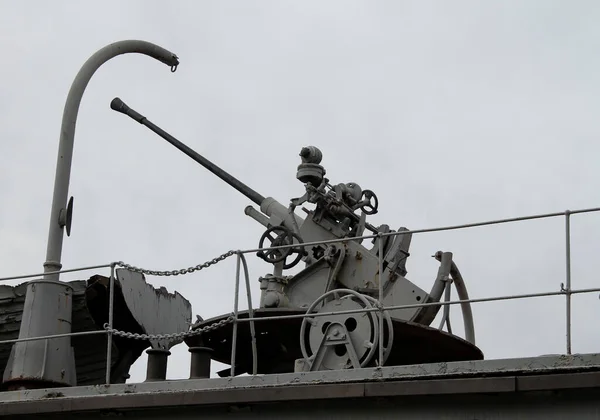 Russian Anti Aircraft Gun Mounted On Deck Of Military Ship