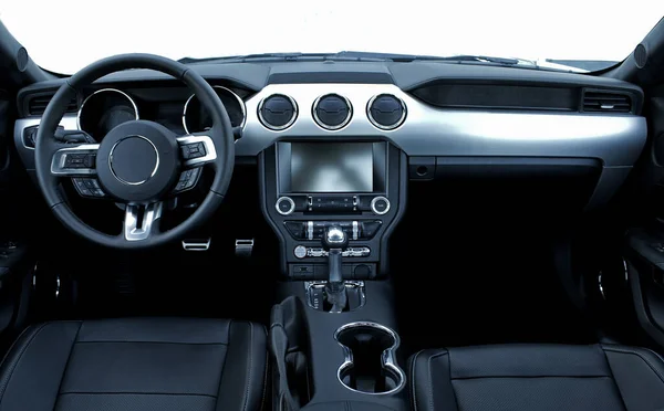 Todos Botões Controles Eletrônicos Painel Frontal Dentro Carro Moderno — Fotografia de Stock