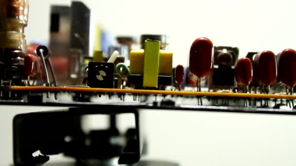 Rotation Electronic Board Radio Components Closeup Side View — 图库视频影像