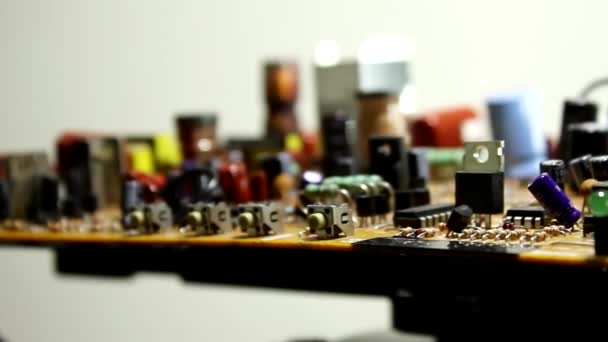 Radio Components Computer Board Rotates Closeup Video — Video Stock