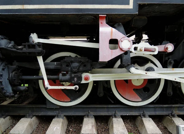Old Steam Locomotive Wheels Closeup Stock Photo —  Fotos de Stock