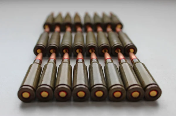 Närbild View Levande Ammunition Kapslar För Misshandel Gevär Som Anges — Stockfoto