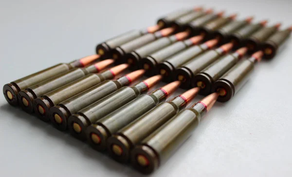 Union Cartridges Caliber Laid Out Eight Rows Studio Isolated Angle — 스톡 사진