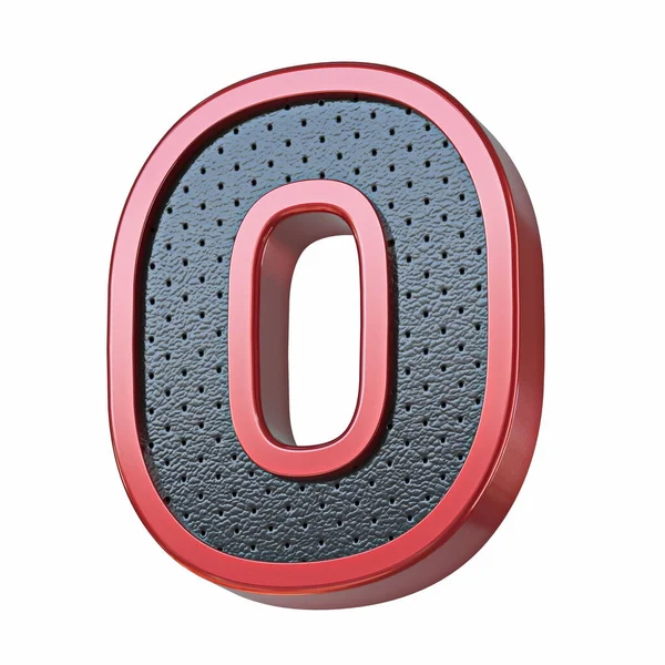 Red Shinny Metal Black Leather Font Number Zero Render Illustration — Stockfoto