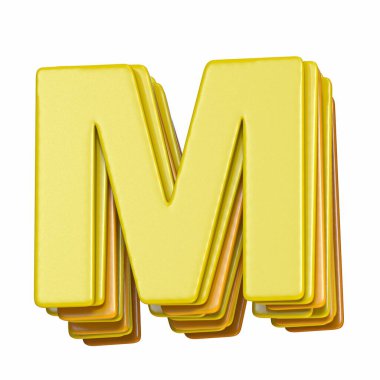 Sarı yazı tipi harfi M 3D görüntüleme beyaz arkaplanda izole edildi