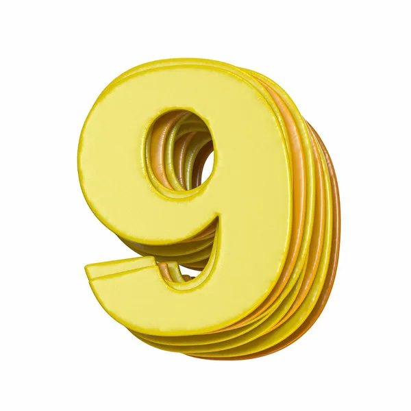 黄色のフォント番号9 9白の背景に隔離された9つの3Dレンダリングイラスト — ストック写真