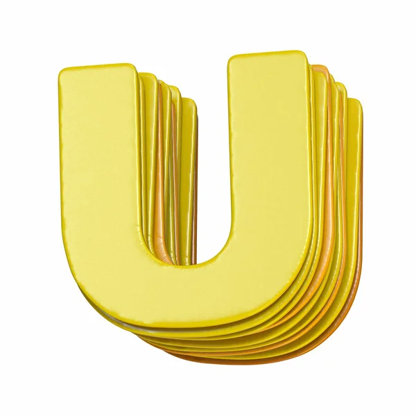 黄色のフォント文字U 3Dレンダリング図白の背景に隔離 — ストック写真