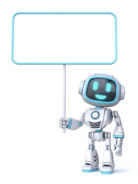 Lindo Robot Azul Mantenga Blanco Tablero Representación Ilustración Aislada Sobre —  Fotos de Stock