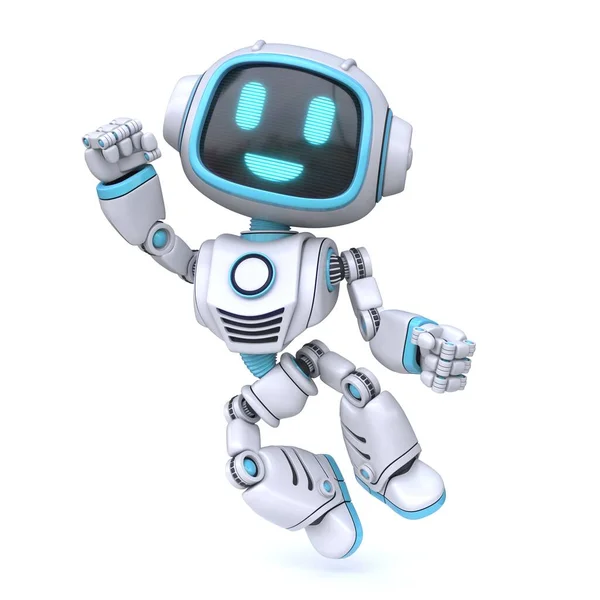 Lindo Robot Azul Feliz Salto Representación Ilustración Aislada Sobre Fondo — Foto de Stock