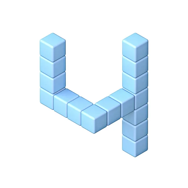 Blue Cube Orthographic Font Number Quatro Render Ilustração Isolada Fundo — Fotografia de Stock