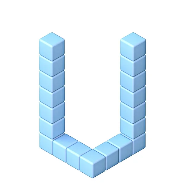 Blue Cube Orthographic Font Letter Render Ilustração Isolada Fundo Branco — Fotografia de Stock