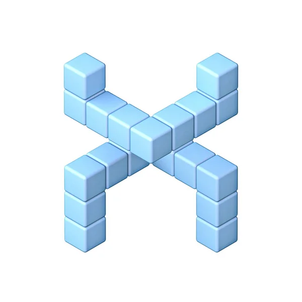 青い立方体の正書法フォントレターX白い背景に孤立した3Dレンダリングイラスト — ストック写真