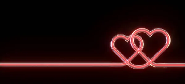 Siyah Arkaplanda Izole Edilmiş Iki Kırmızı Parlayan Tüp Kalp Çizim — Stok fotoğraf