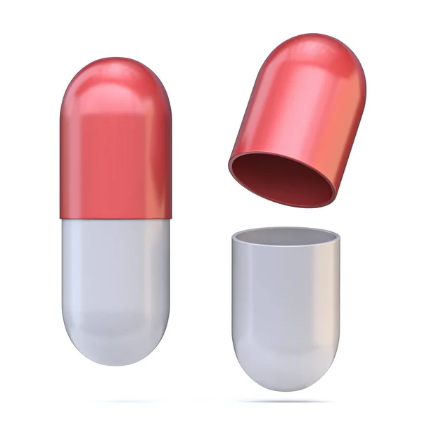 Geschlossene Und Offene Medikamentenkapsel Darstellung Isoliert Auf Weißem Hintergrund — Stockfoto