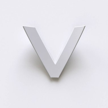 Uzun gölgeli eğilmiş kağıt yazı tipi V 3D harfi resimlendirmesi gri arkaplanda izole edilmiştir