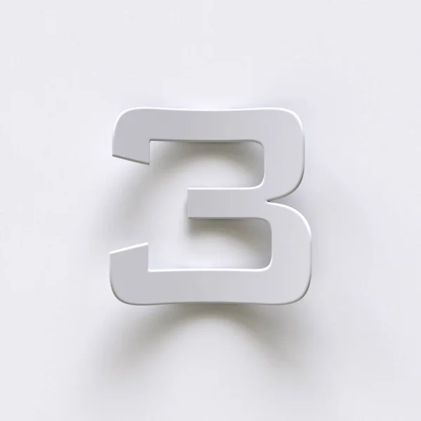 長い影を持つ曲げ紙フォント数3 3グレーの背景に隔離された3Dレンダリングイラスト — ストック写真