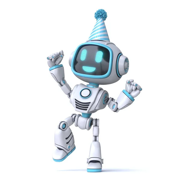 Mignon Robot Bleu Célébrer Anniversaire Illustration Rendu Isolé Sur Fond — Photo