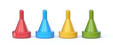 Beyaz arkaplanda izole edilmiş dört oyun piyonu 3D görüntüleme