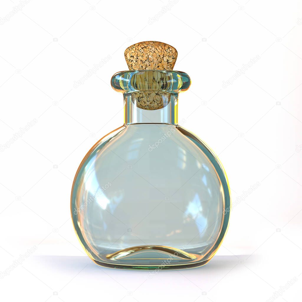 Empty cartoon glass bottle 3D rendering illustration isolated on white background