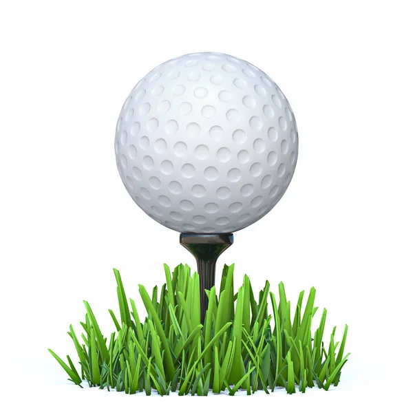 Golfball Auf Dem Rasen Rendering Illustration Isoliert Auf Weißem Hintergrund — Stockfoto