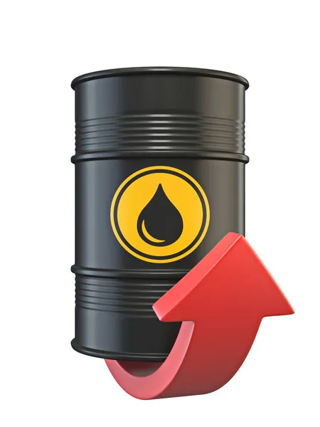 Oil Barrel Red Arrow Rendering Illustration Isolated White Background — Stock Photo, Image