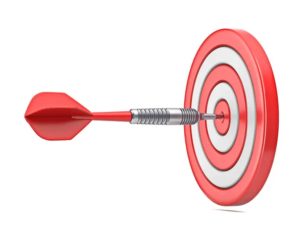 Dart Hitting Red Target Rendering Illustration Isolated White Background — Stock Photo, Image