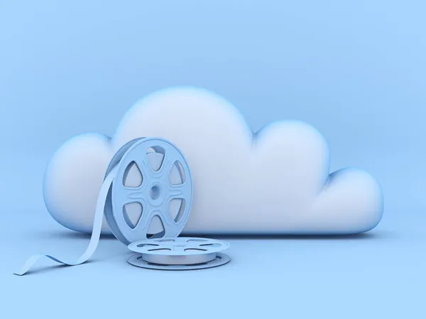 クラウドコンセプトビデオストリーミング青の背景に隔離された3Dレンダリングイラスト — ストック写真