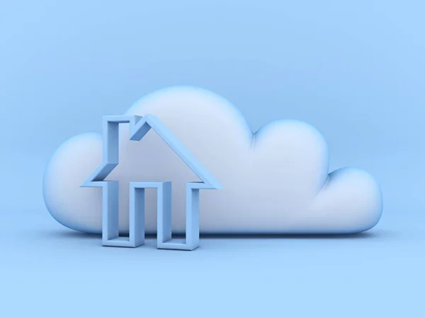 Έννοια Σύννεφο Εικονίδιο Σπίτι Αποτύπωση Απομονωμένη Μπλε Φόντο — Φωτογραφία Αρχείου