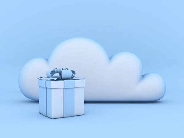 Nube Concepto Regalo Representación Ilustración Aislada Sobre Fondo Azul — Foto de Stock