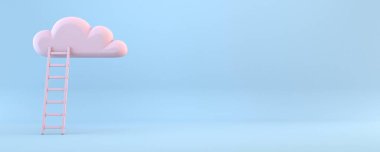 Mavi arkaplanda izole edilmiş 3D merdiven görüntüleme resimli pembe bulut