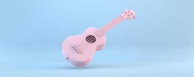 Pembe ukulele 3D görüntüleme mavi arkaplanda izole edildi