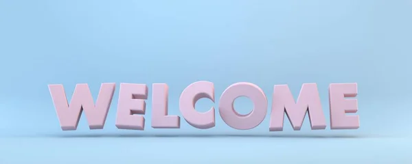 Pink Welcome Sign Rendering Illustration Isoliert Auf Blauem Hintergrund — Stockfoto