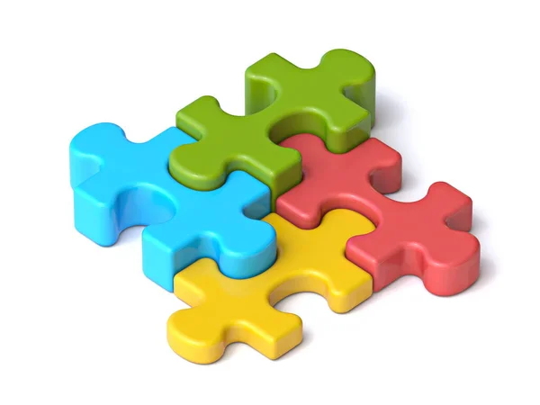 Vier Puzzleteile Unterschiedlicher Höhe Darstellung Isoliert Auf Weißem Hintergrund — Stockfoto