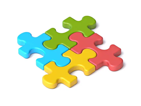 Four Puzzle Pieces Rendering Illustration Isolated White Background — Stock Photo, Image